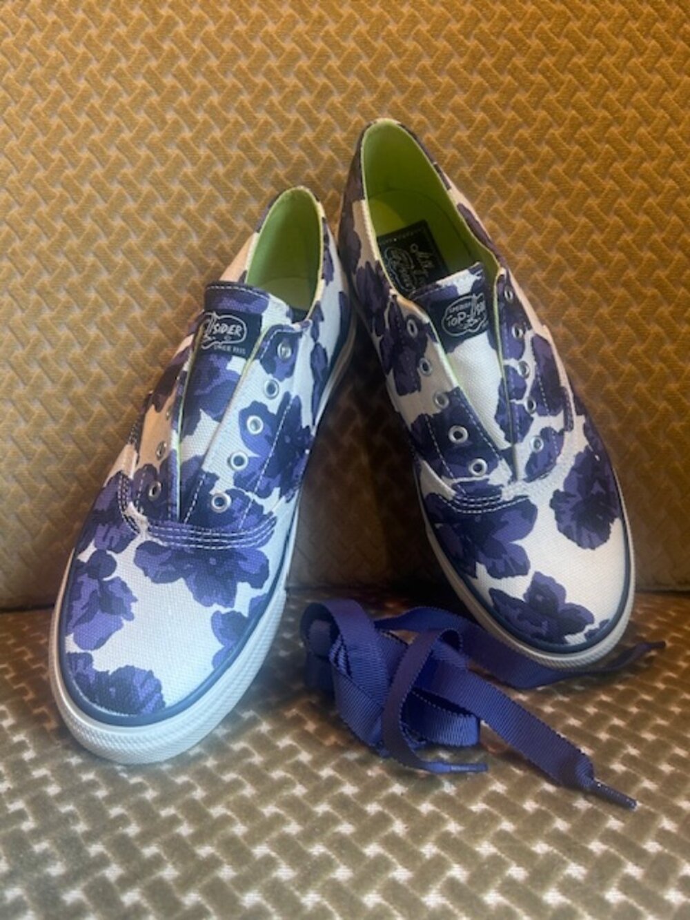 Milly for Sperry Topsider Special Edition Blue Floral Lime Lined Sneakers NEW